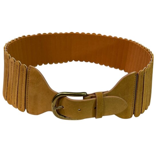 Anthropologie Tabitha Stretch Corset Belt Suede Leather in Cedar Brown Size XL - Picture 1 of 8